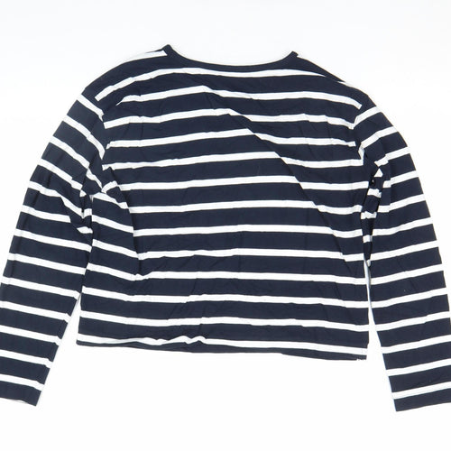 French Connection Women's Blue Striped Long Sleeve Cotton T-Shirt Size L