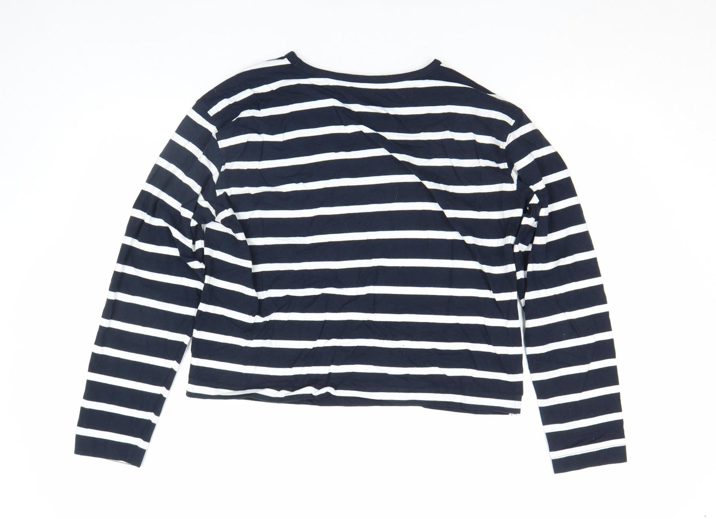 French Connection Women's Blue Striped Long Sleeve Cotton T-Shirt Size L