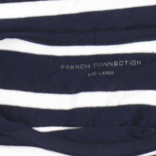 French Connection Women's Blue Striped Long Sleeve Cotton T-Shirt Size L
