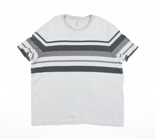 Marks and Spencer Men's Grey Striped Cotton Crew Neck T-Shirt 2XL Regular Fit