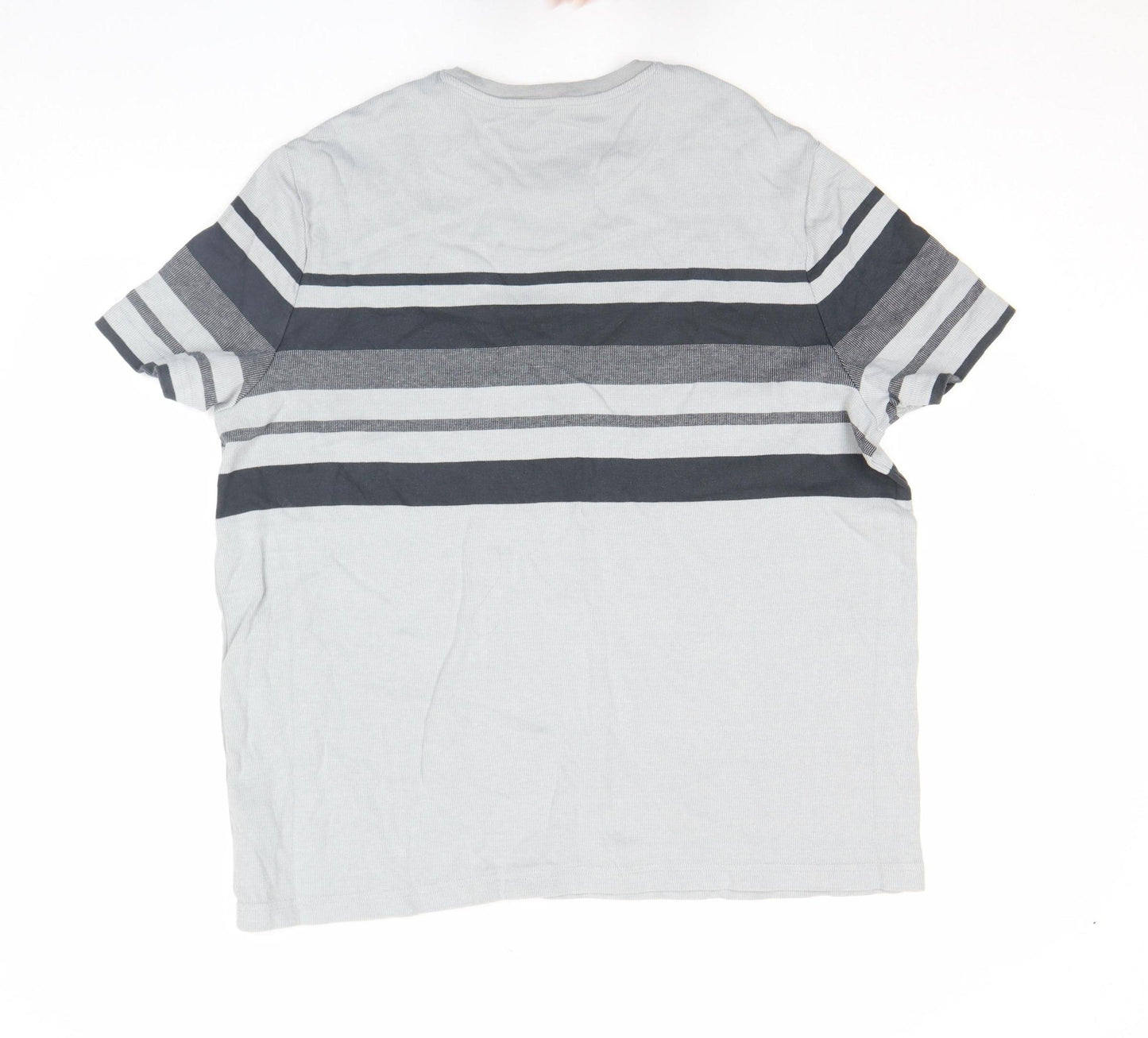 Marks and Spencer Men's Grey Striped Cotton Crew Neck T-Shirt 2XL Regular Fit