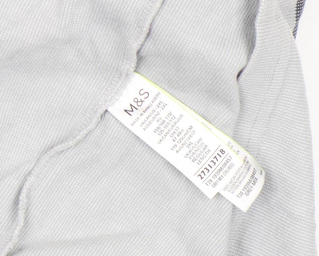 Marks and Spencer Men's Grey Striped Cotton Crew Neck T-Shirt 2XL Regular Fit