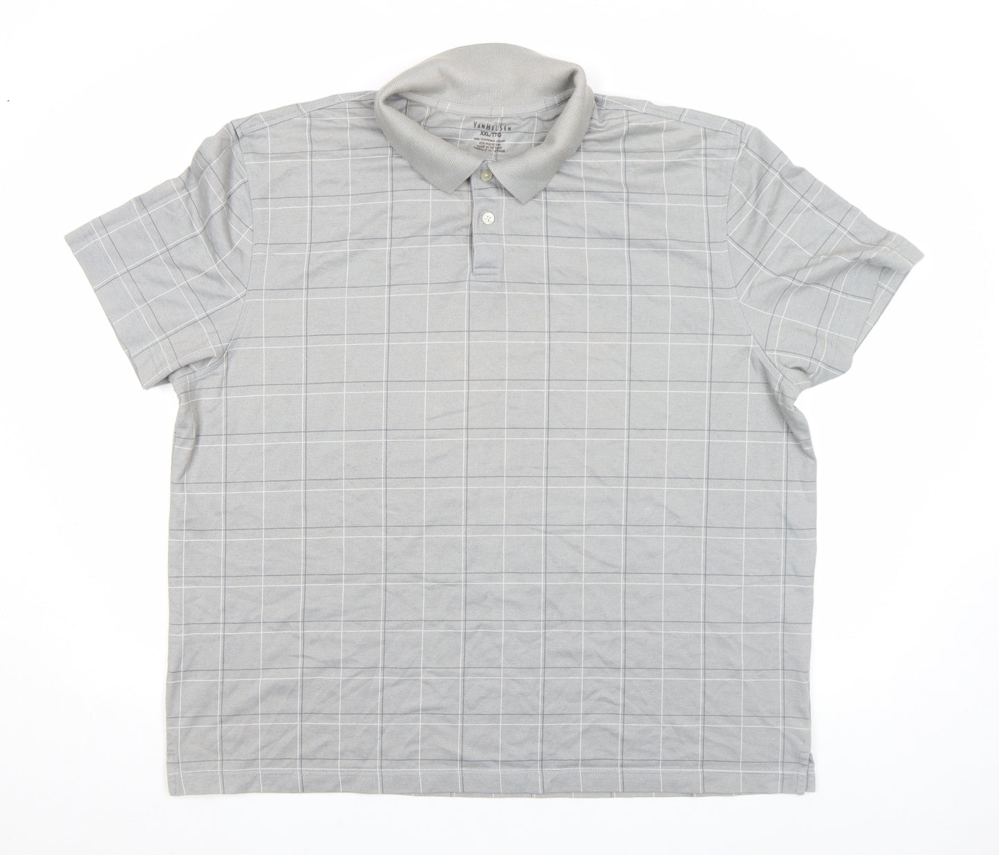Van Heusen Men’s Grey Check 2XL Cotton Blend Short Sleeve Polo Shirt