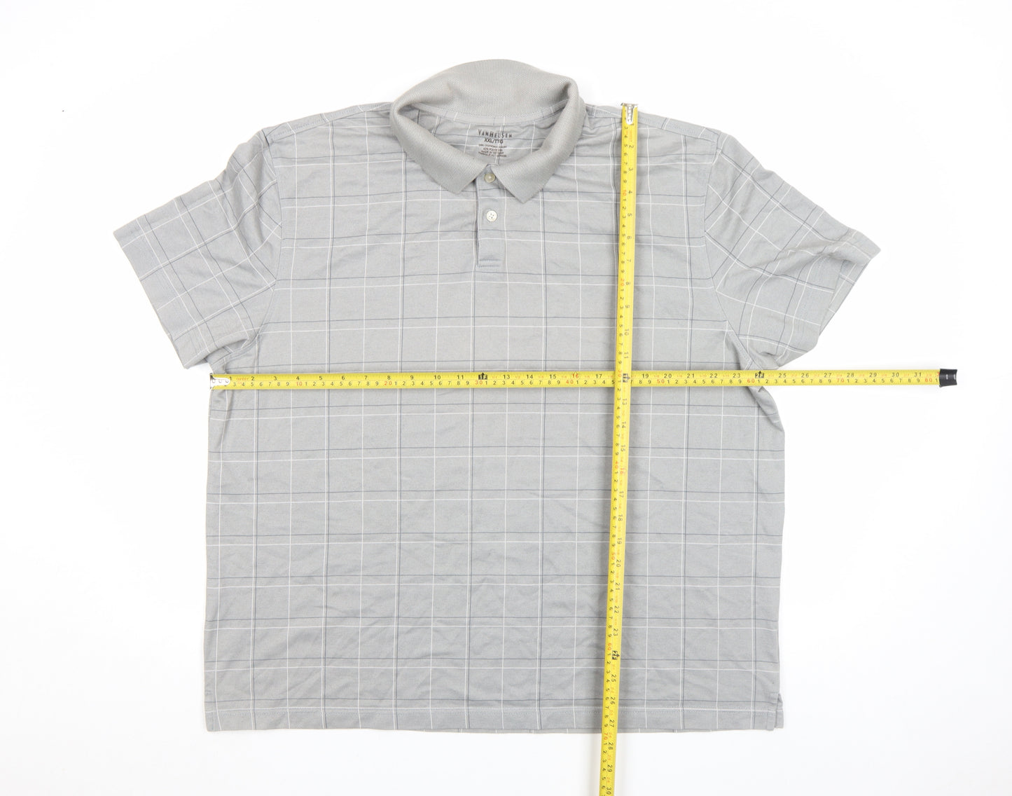 Van Heusen Men’s Grey Check 2XL Cotton Blend Short Sleeve Polo Shirt