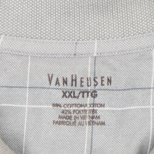 Van Heusen Men’s Grey Check 2XL Cotton Blend Short Sleeve Polo Shirt
