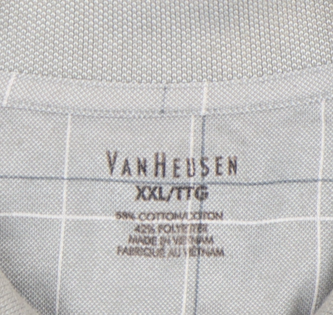 Van Heusen Men’s Grey Check 2XL Cotton Blend Short Sleeve Polo Shirt