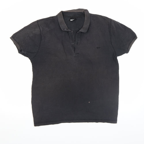 DKNY Men's Black Cotton Regular Fit Short Sleeve Polo Shirt XL