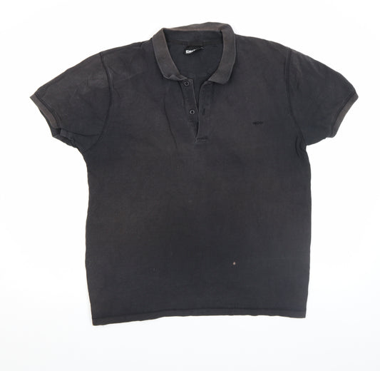 DKNY Men's Black Cotton Regular Fit Short Sleeve Polo Shirt XL
