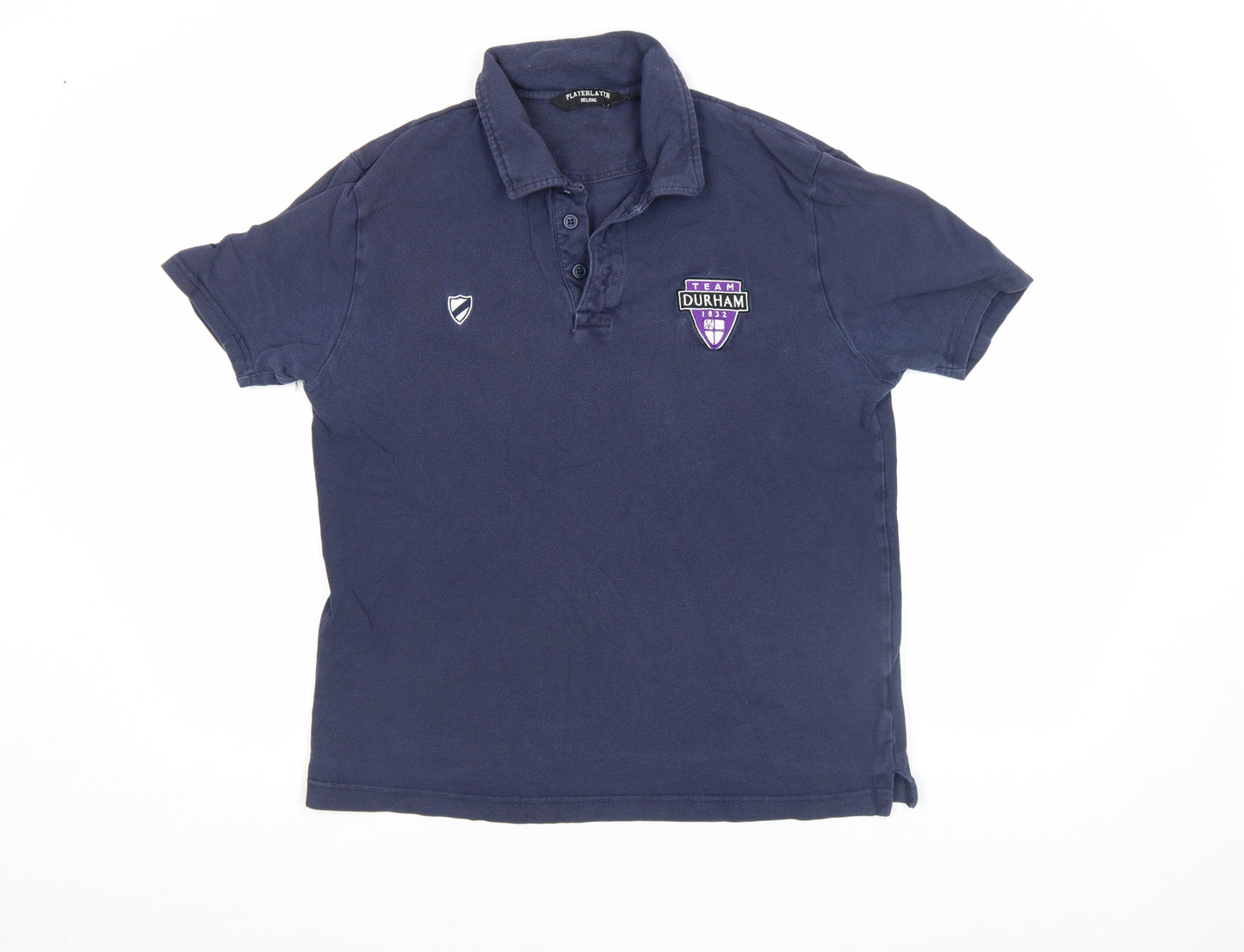 Playerlayer Men’s Blue Polo Shirt Medium Durham Embroidered Sports Top