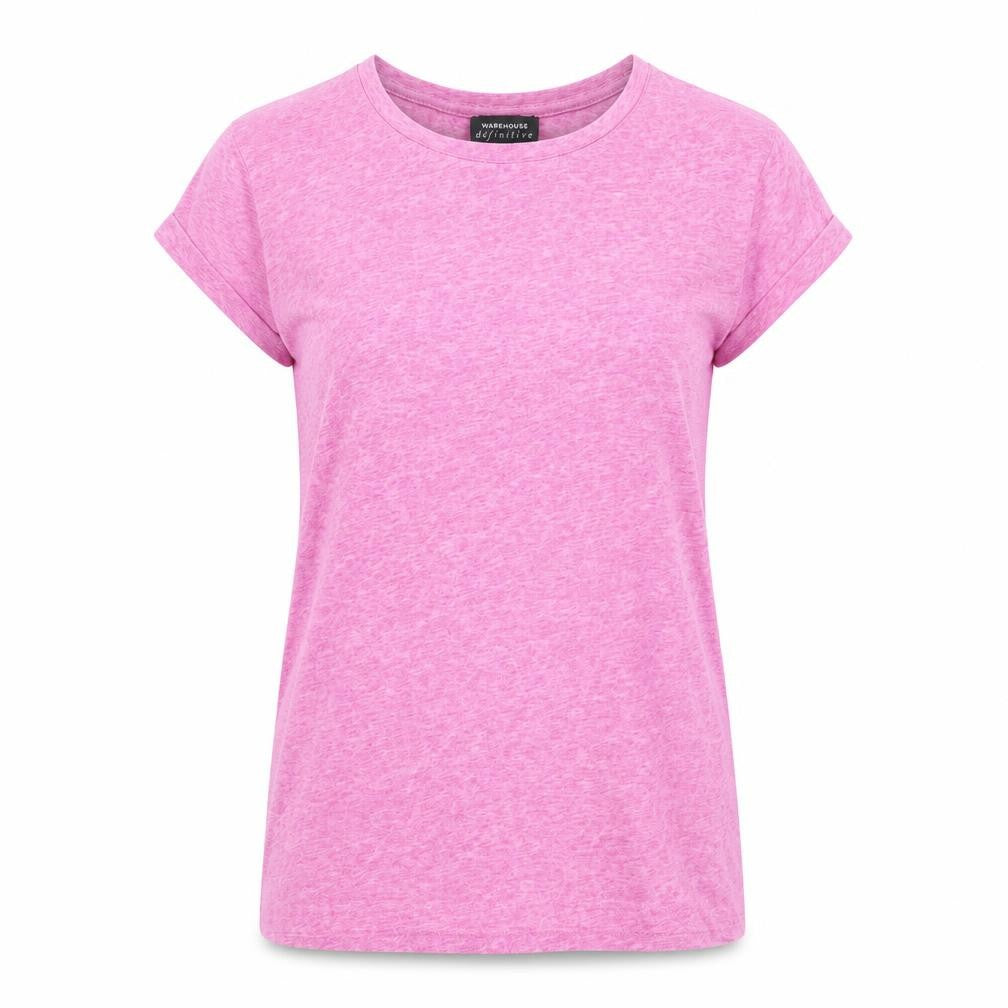 Front view of Warehouse women’s pink basic jersey t-shirt uk 8 short sleeve
