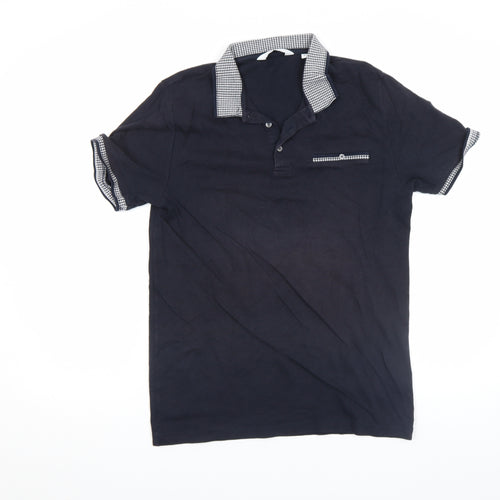 Next Men's Black Slim Fit Polo Shirt Size M Short Sleeve