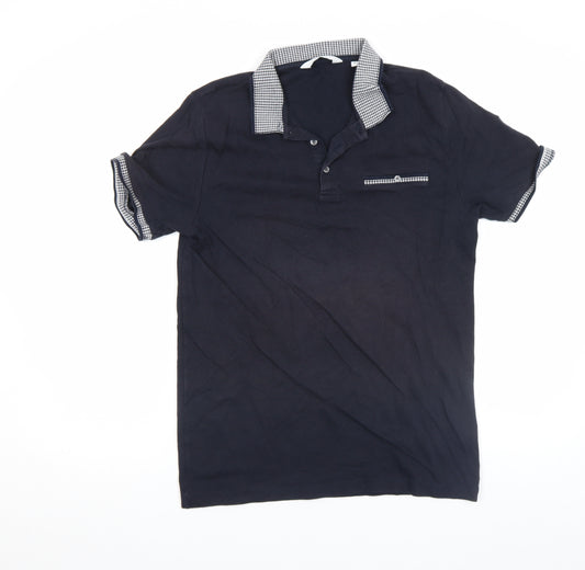 Next Men's Black Slim Fit Polo Shirt Size M Short Sleeve