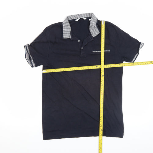 Next Men's Black Slim Fit Polo Shirt Size M Short Sleeve