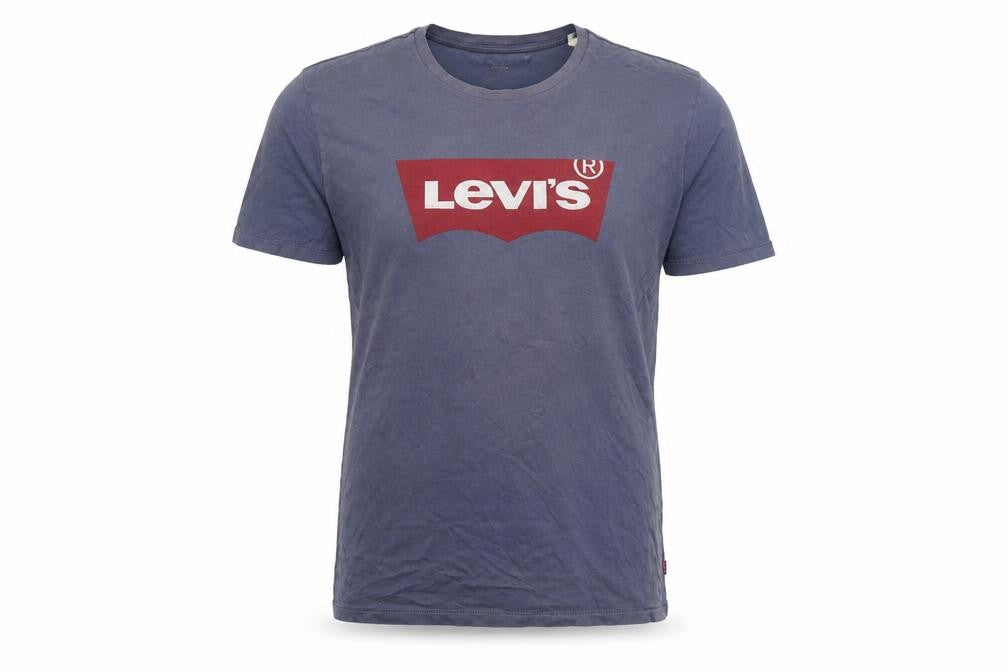 Front view of Levi's Men's Blue Graphic Logo Crew Neck T-Shirt, size M