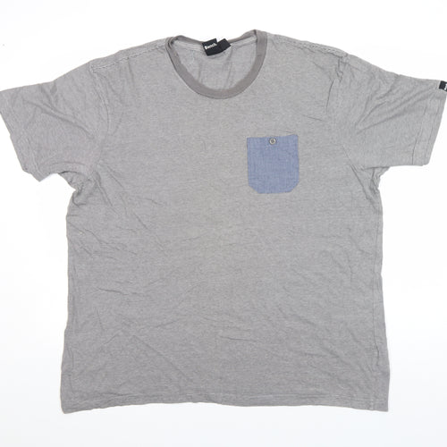 Bench Men's Grey Striped Crew Neck Pocket T-Shirt Size L