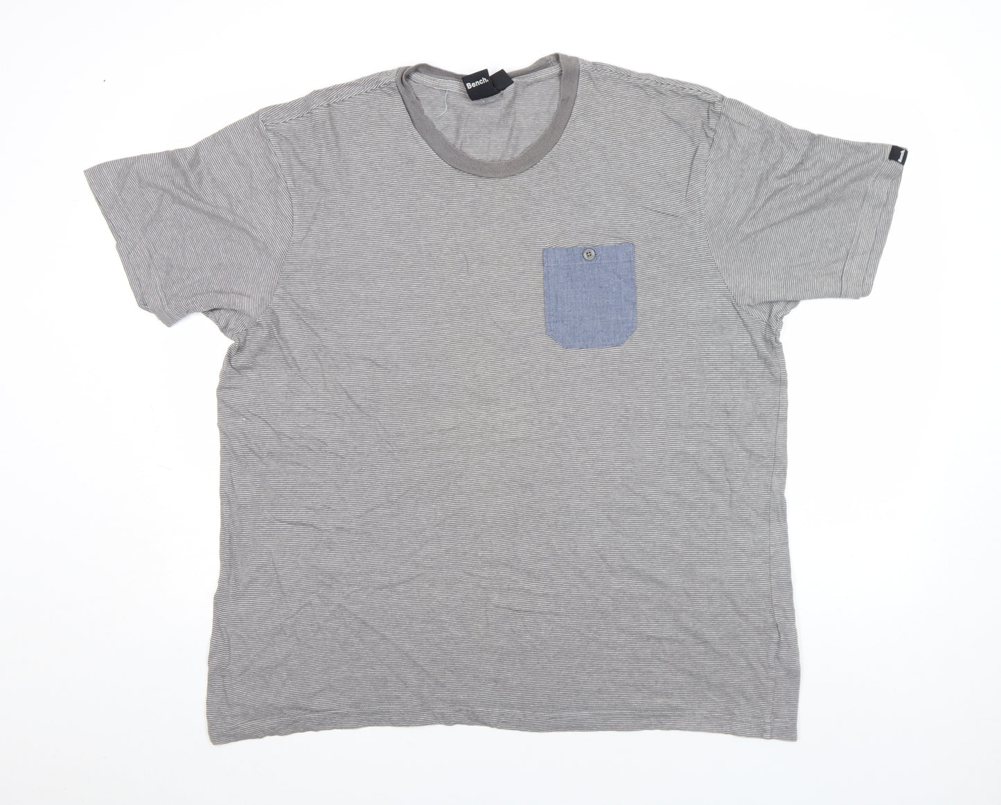 Bench Men's Grey Striped Crew Neck Pocket T-Shirt Size L