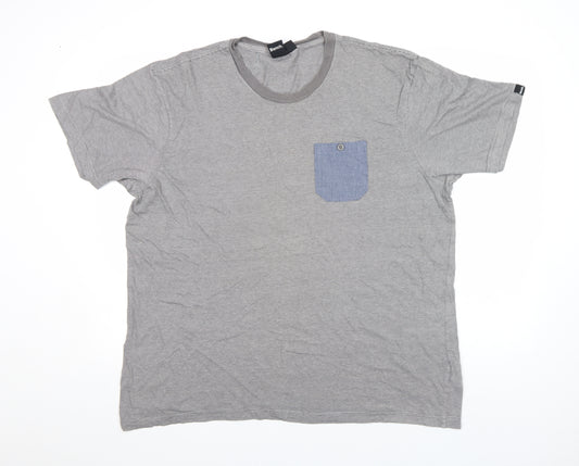 Bench Men's Grey Striped Crew Neck Pocket T-Shirt Size L