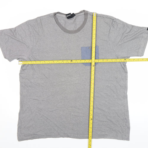Bench Men's Grey Striped Crew Neck Pocket T-Shirt Size L