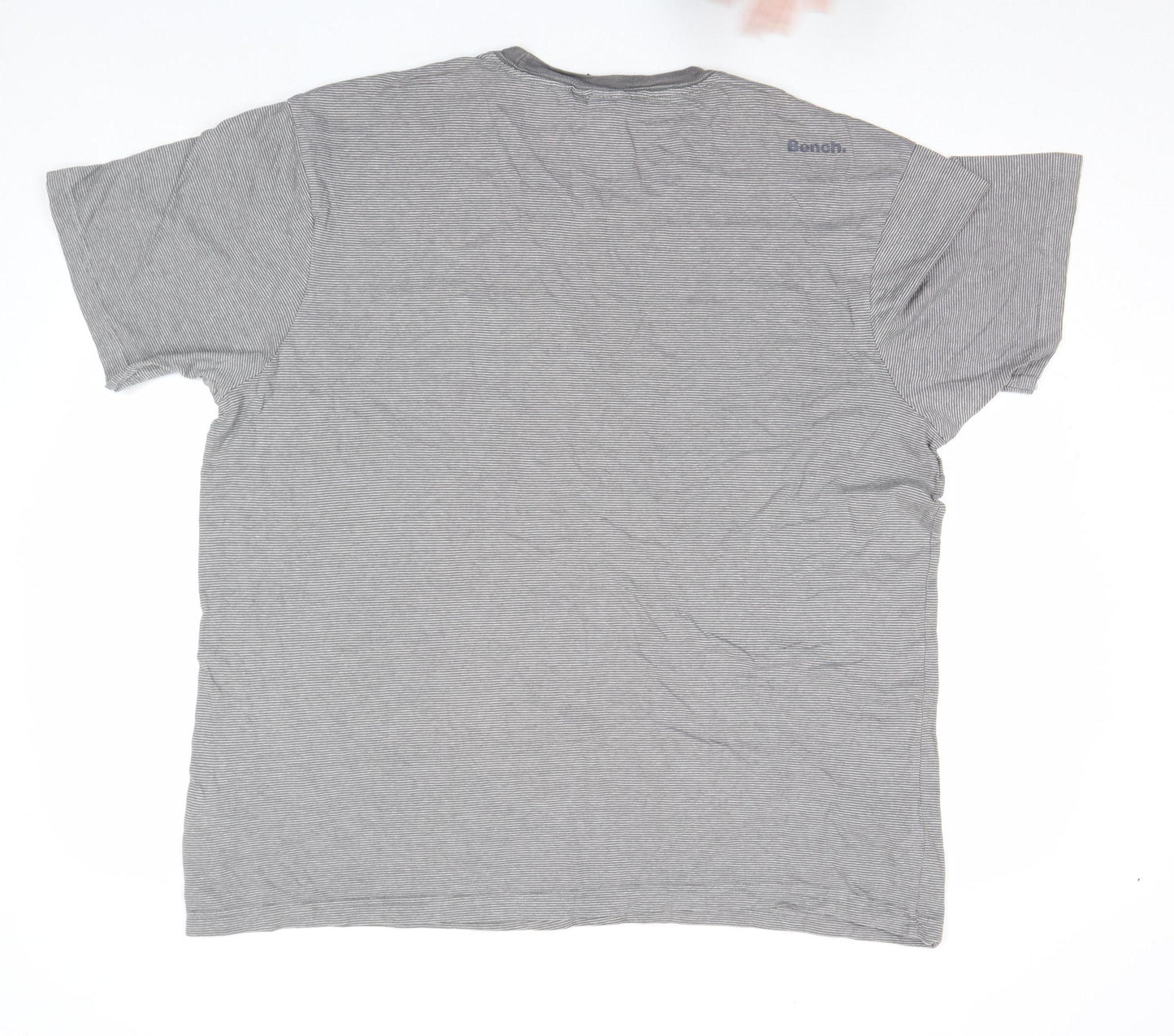 Bench Men's Grey Striped Crew Neck Pocket T-Shirt Size L