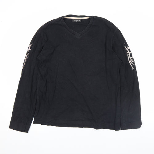 Burton Men's Black Long Sleeve V-Neck Graphic Casual Top Size M