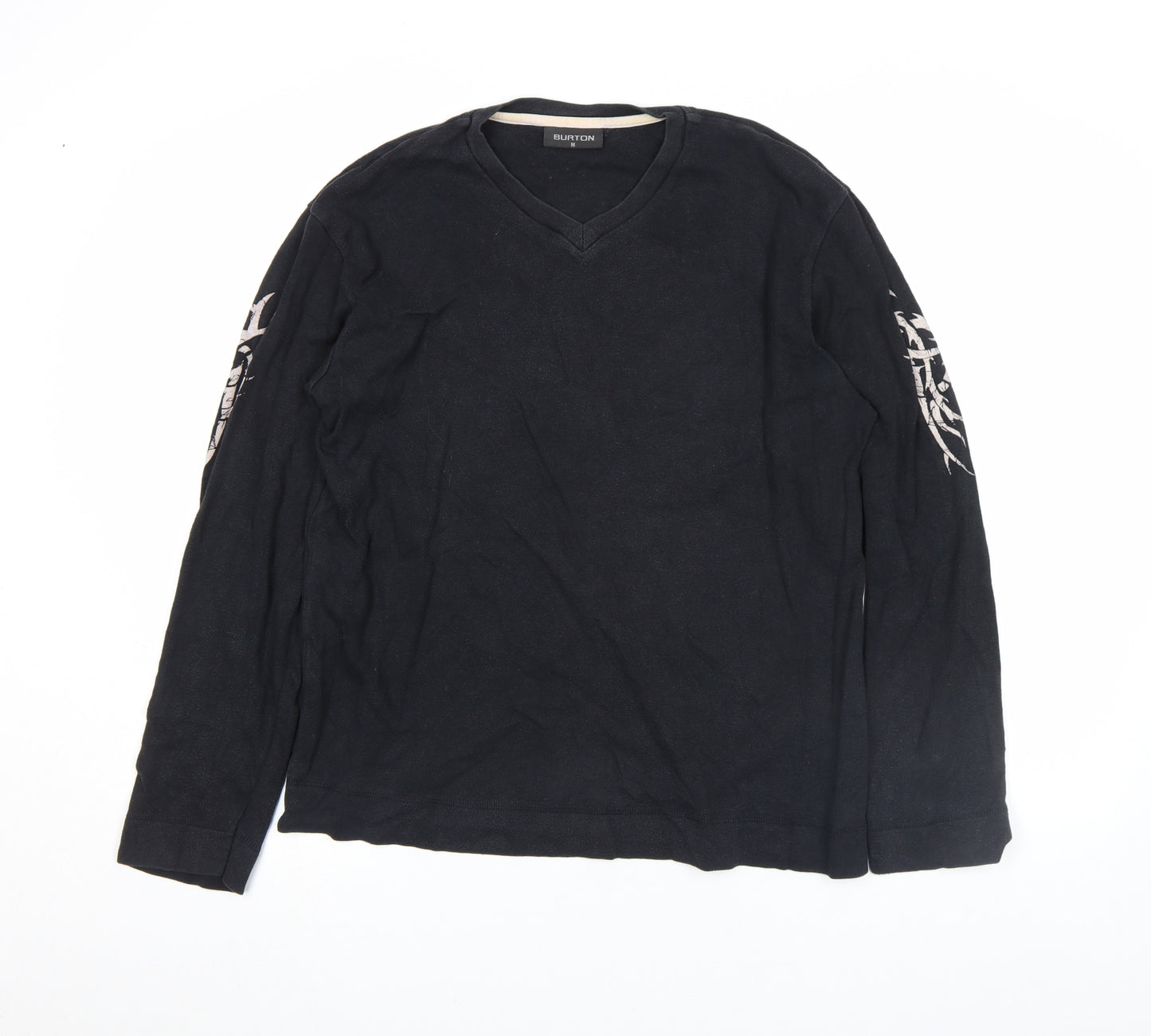 Burton Men's Black Long Sleeve V-Neck Graphic Casual Top Size M