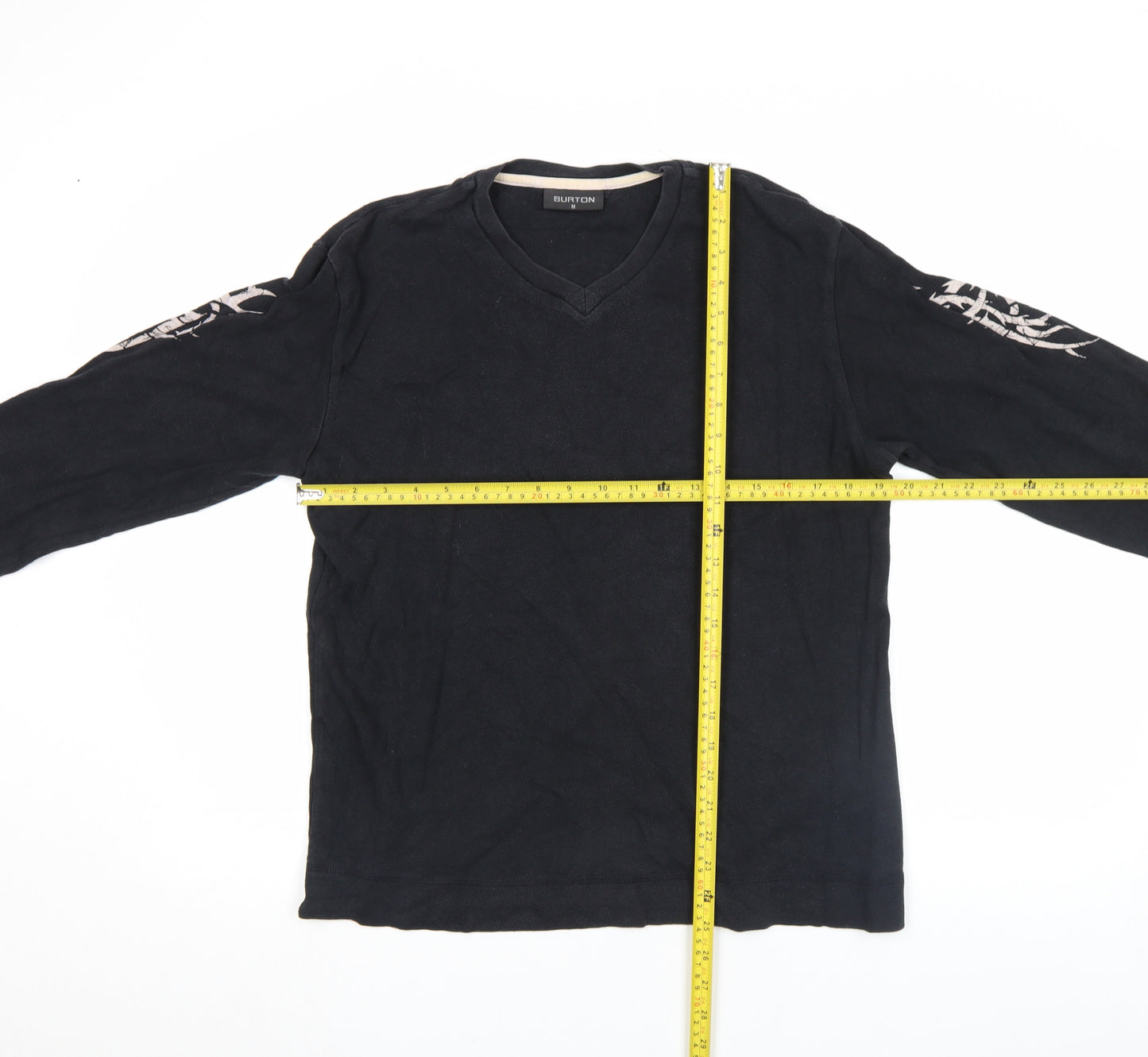 Burton Men's Black Long Sleeve V-Neck Graphic Casual Top Size M