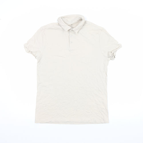 H&M Men Beige Slim Fit Short Sleeve Cotton Polo Shirt S