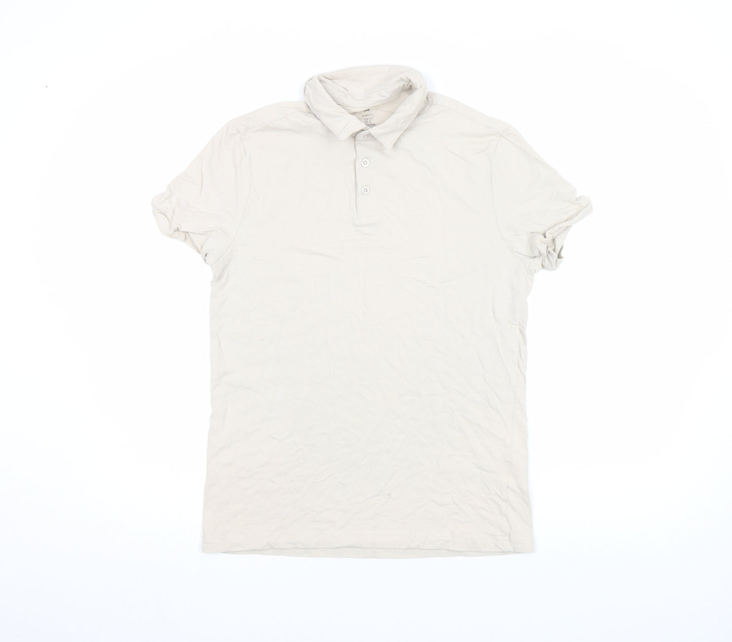 H&M Men Beige Slim Fit Short Sleeve Cotton Polo Shirt S