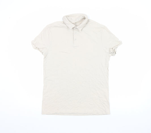 H&M Men Beige Slim Fit Short Sleeve Cotton Polo Shirt S