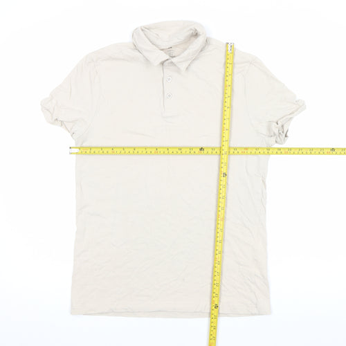 H&M Men Beige Slim Fit Short Sleeve Cotton Polo Shirt S