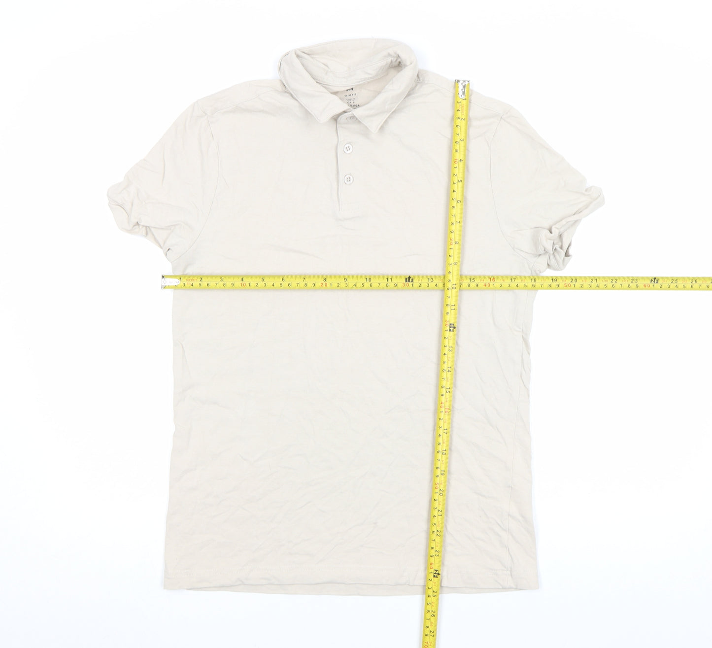 H&M Men Beige Slim Fit Short Sleeve Cotton Polo Shirt S