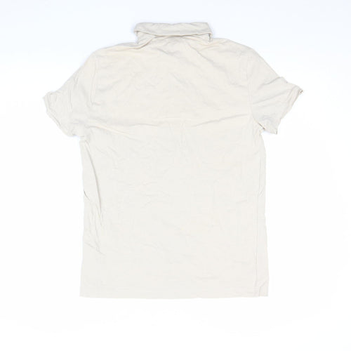 H&M Men Beige Slim Fit Short Sleeve Cotton Polo Shirt S
