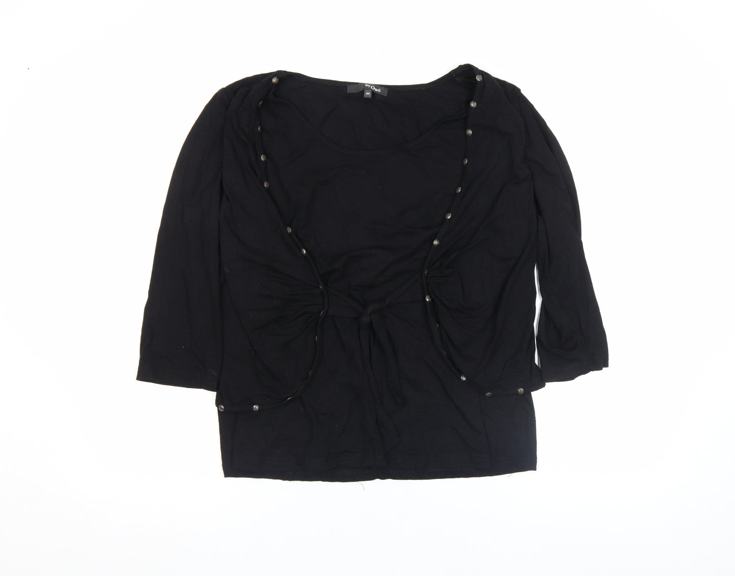 My Own Womens Black 3/4 Sleeve Tunic Blouse Size 14 Stretch Jersey Top
