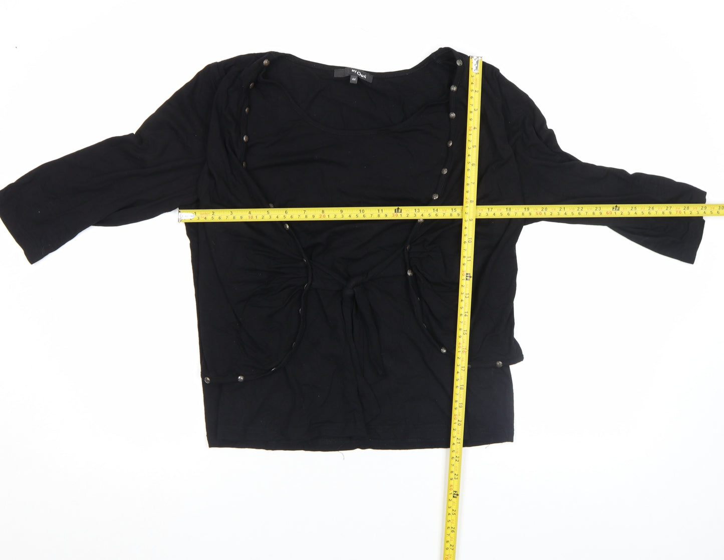 My Own Womens Black 3/4 Sleeve Tunic Blouse Size 14 Stretch Jersey Top