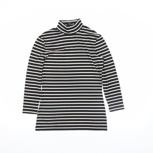 Next Women Black White Striped Roll Neck Long Sleeve Cotton Top Size 8