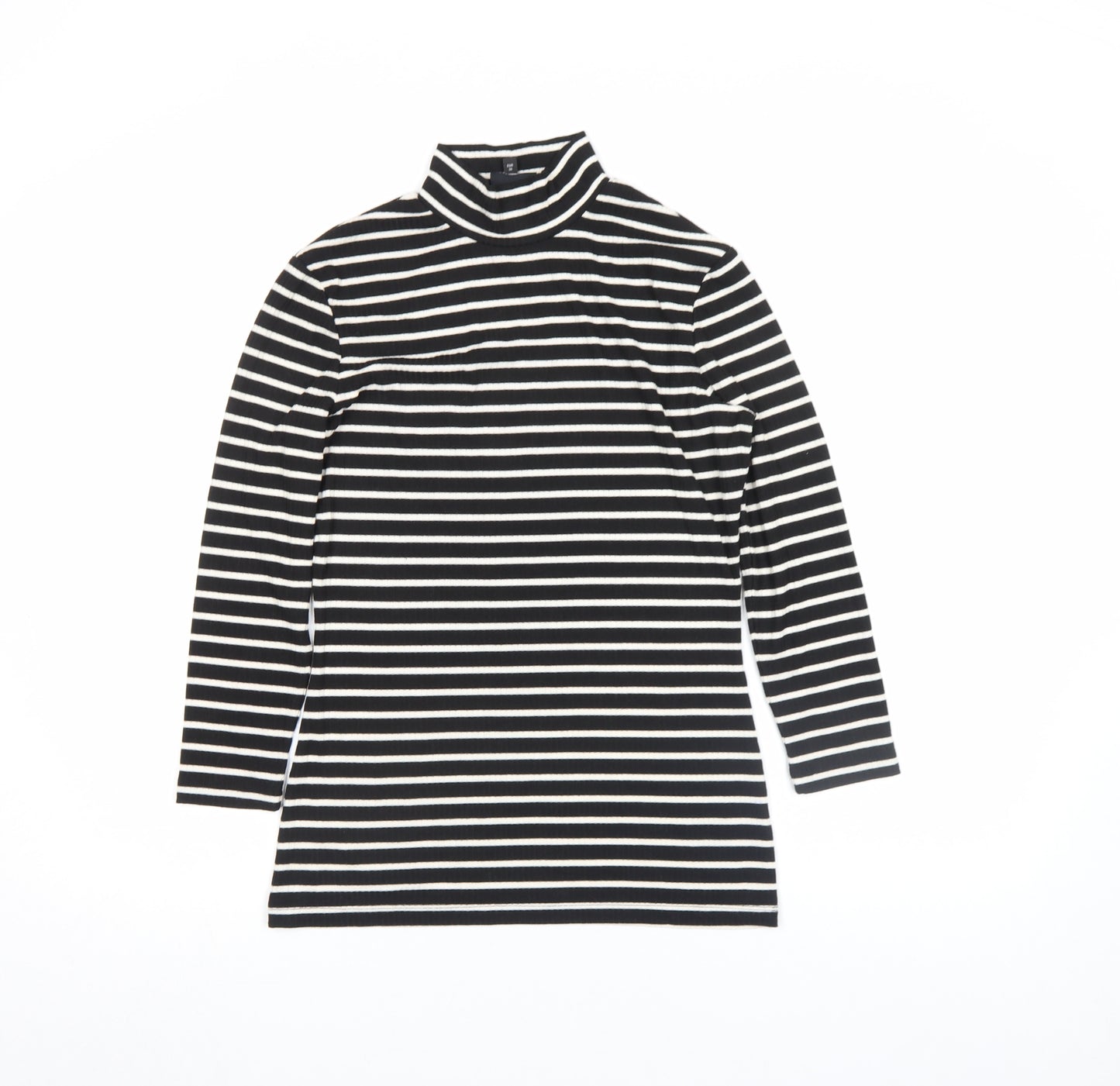 Next Women Black White Striped Roll Neck Long Sleeve Cotton Top Size 8