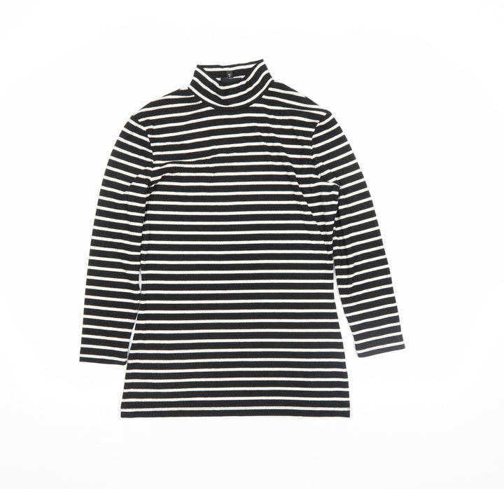 Next Women Black White Striped Roll Neck Long Sleeve Cotton Top Size 8
