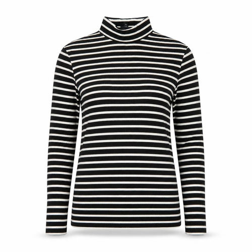 Next Women Black White Striped Roll Neck Long Sleeve Cotton Top Size 8