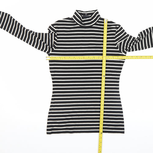Next Women Black White Striped Roll Neck Long Sleeve Cotton Top Size 8