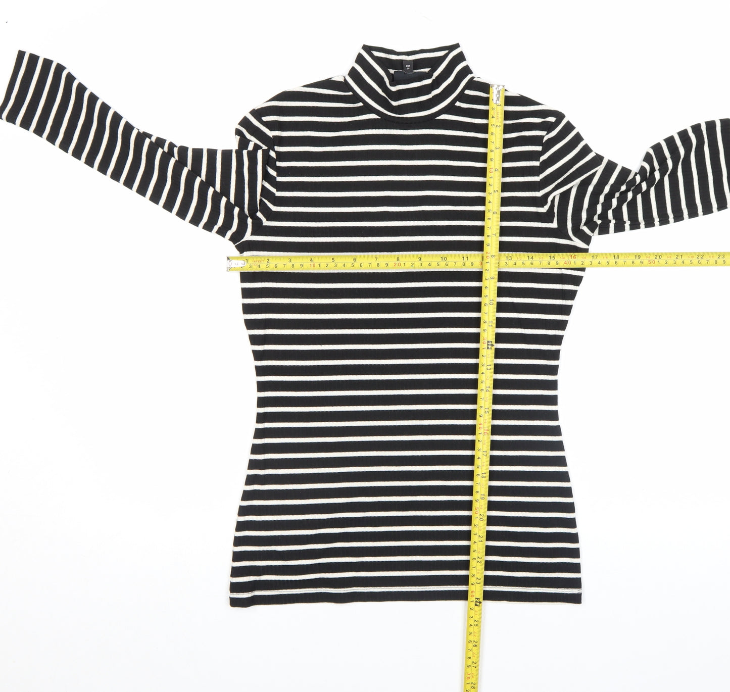 Next Women Black White Striped Roll Neck Long Sleeve Cotton Top Size 8