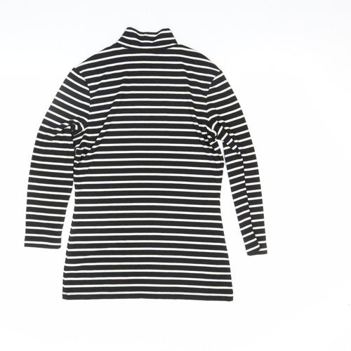 Next Women Black White Striped Roll Neck Long Sleeve Cotton Top Size 8