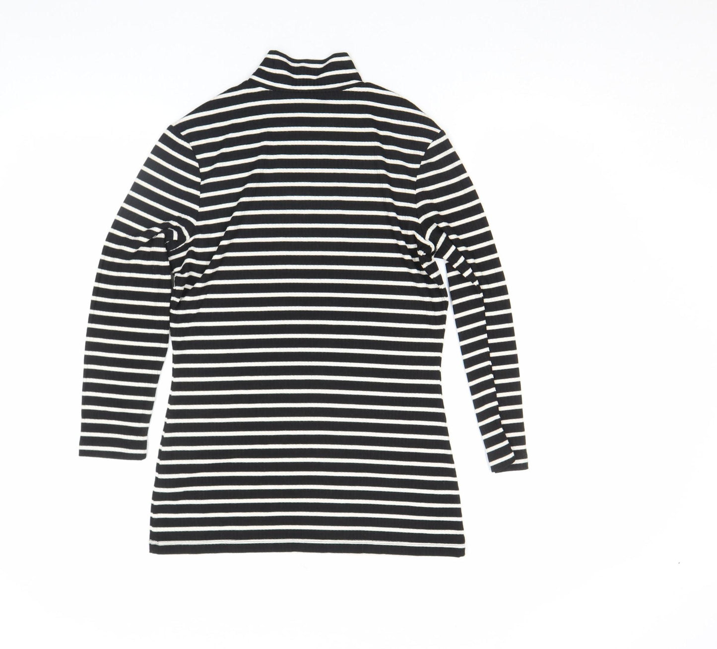 Next Women Black White Striped Roll Neck Long Sleeve Cotton Top Size 8