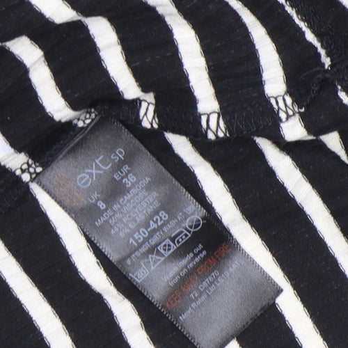 Next Women Black White Striped Roll Neck Long Sleeve Cotton Top Size 8
