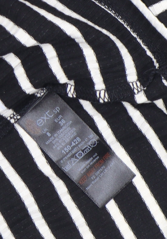 Next Women Black White Striped Roll Neck Long Sleeve Cotton Top Size 8