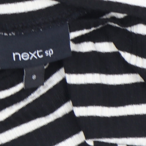 Next Women Black White Striped Roll Neck Long Sleeve Cotton Top Size 8
