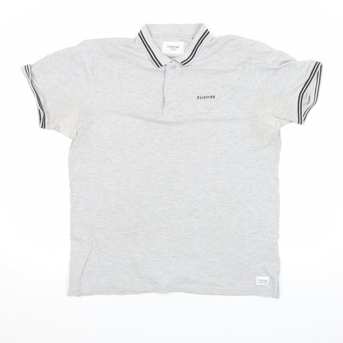 Firetrap Men's Grey Short Sleeve Cotton Polo Shirt Size L