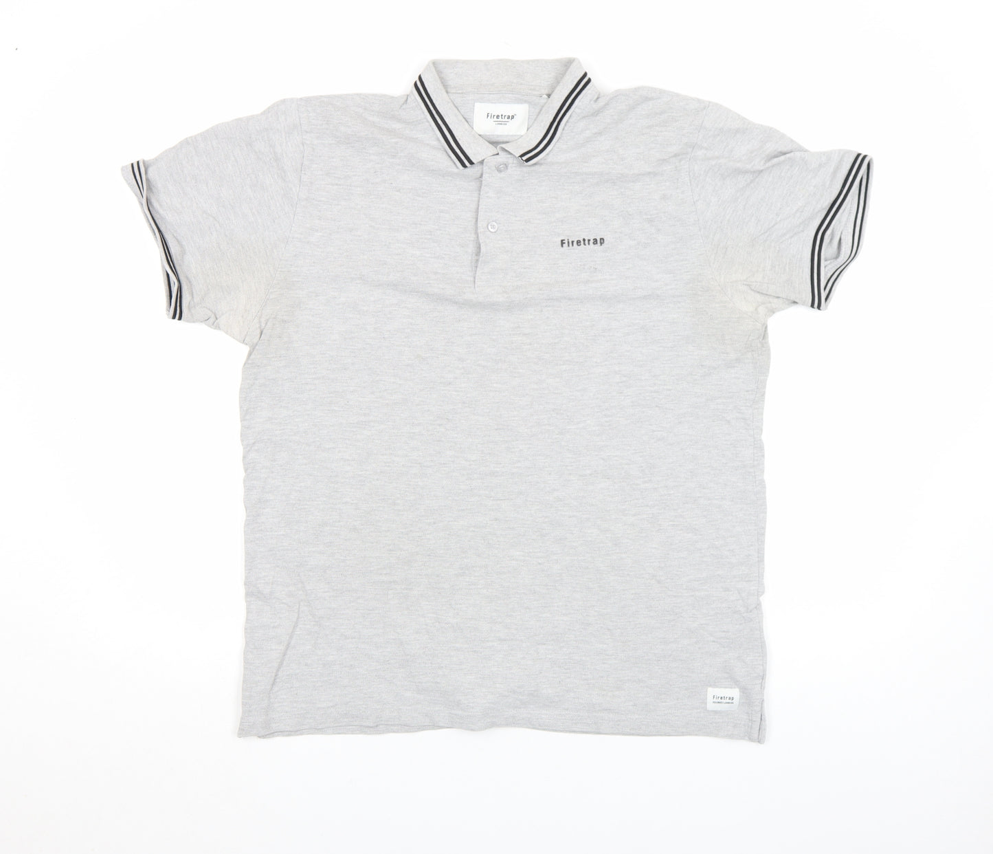 Firetrap Men's Grey Short Sleeve Cotton Polo Shirt Size L