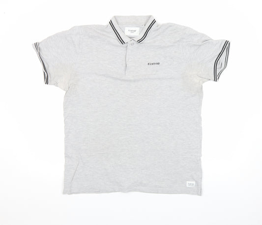 Firetrap Men's Grey Short Sleeve Cotton Polo Shirt Size L