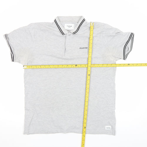 Firetrap Men's Grey Short Sleeve Cotton Polo Shirt Size L