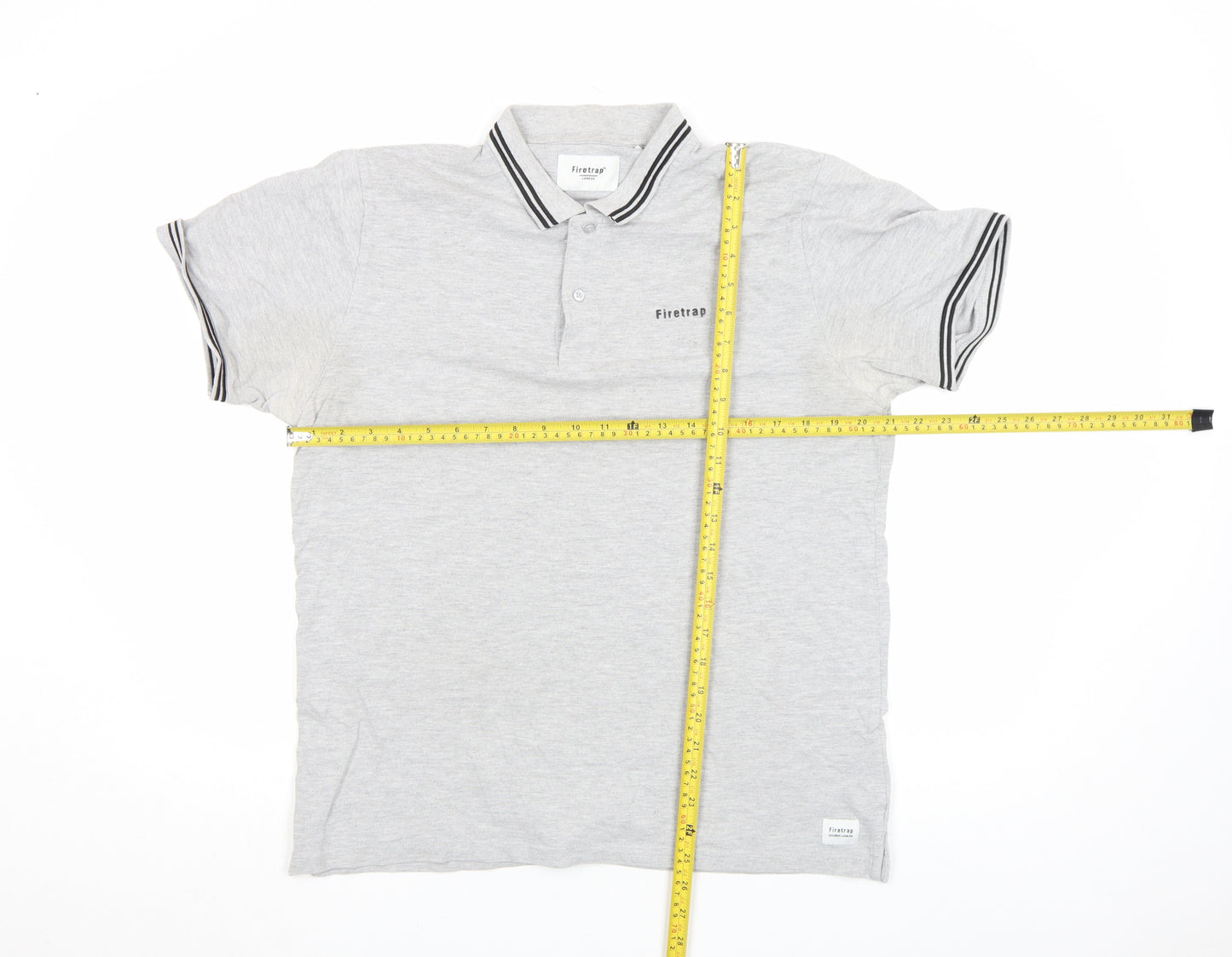 Firetrap Men's Grey Short Sleeve Cotton Polo Shirt Size L